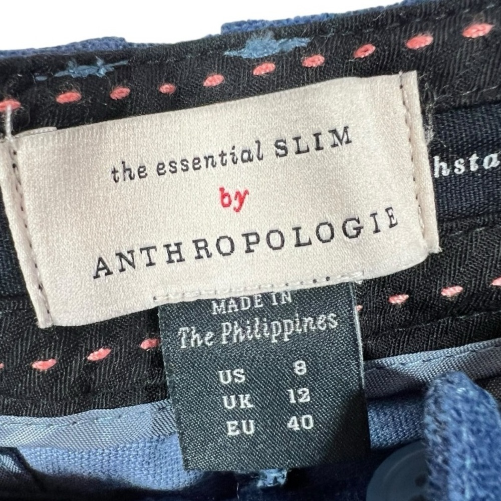 NWT Anthropologie The Essential Velvet Slim Trousers Blue Size 8‎ - Picture 3 of 12